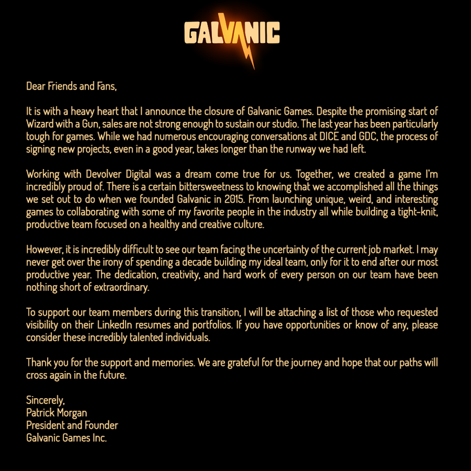《荒野槍巫》開發商Galvanic Games倒閉 銷量後勁不足