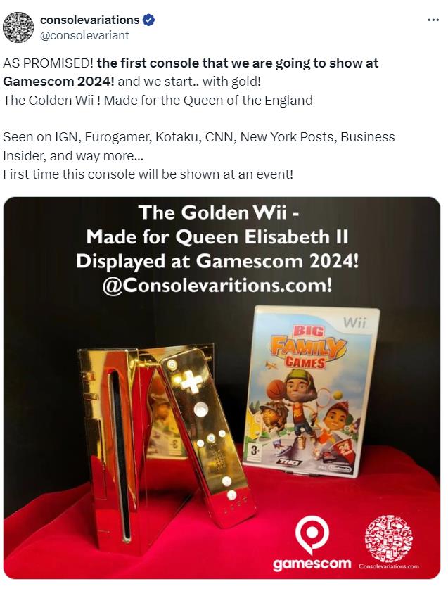 为英国女王伊丽莎白二世设计 镀金Wii将在科隆游戏展上首次公开展示