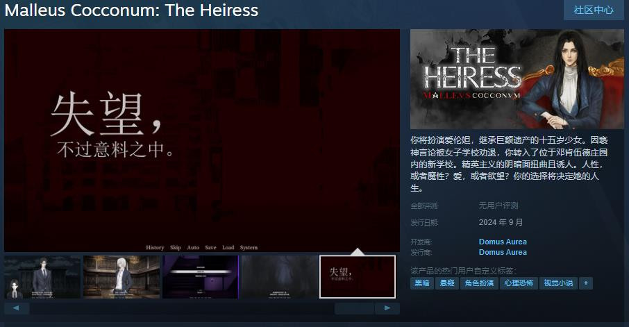 《Malleus Cocconum: The Heiress》Steam頁面 支持中文
