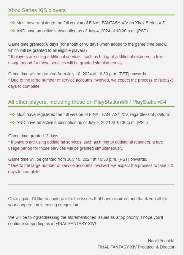 Xbox版《最終幻想14》問題仍未解決 SE贈送8天遊戲時間作為補償