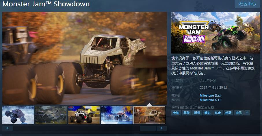 <b>乐鱼体育-越野街机赛车游戏《Monster Jam™ Showdown》Steam页面 8月29日发售</b>