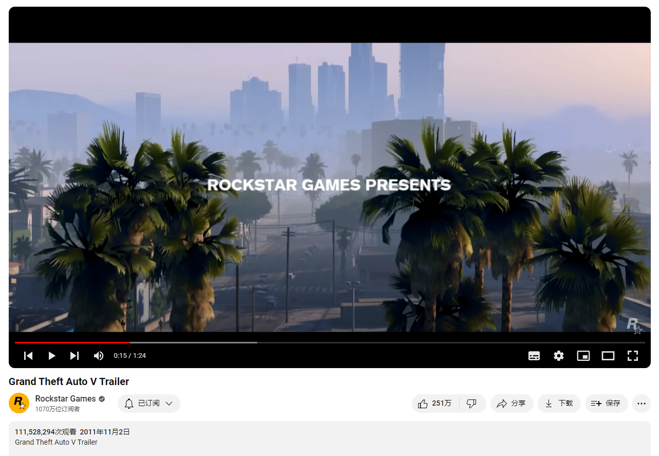 玩家热情不减 《GTA6》首爆预告播放量已超2亿
