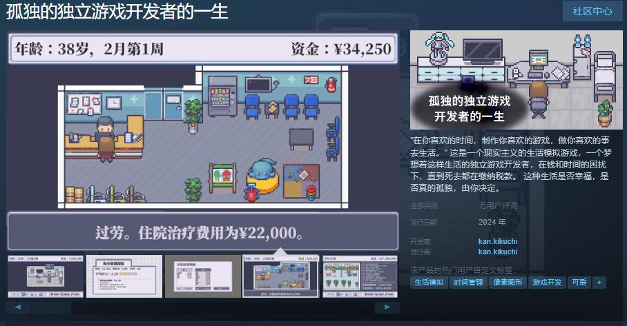 《孤独的独立游戏开发者的一生》Steam页面 支持中文