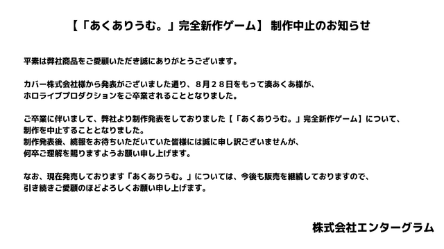 虚拟偶像湊阿库娅主题新游停止制作 本人即将毕业