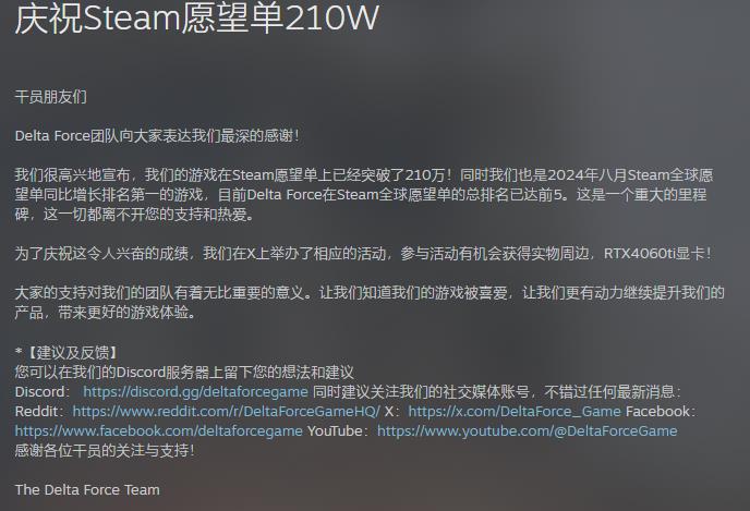 《三角洲行動》Steam願望單破210萬 國際服新品節開測