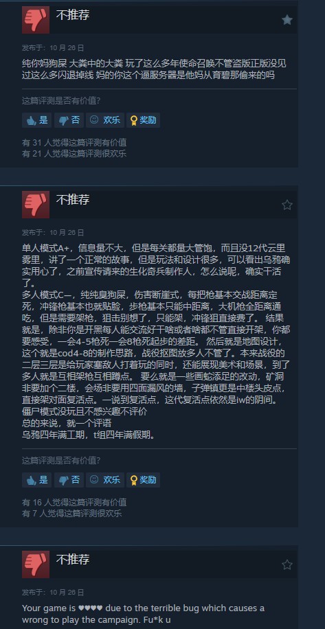 《使命召喚21》Steam褒貶不一 多人模式被噴