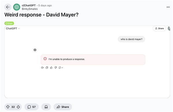 提到就崩潰！神秘名字“David Mayer”搞崩ChatGPT：官方終于給出答案
