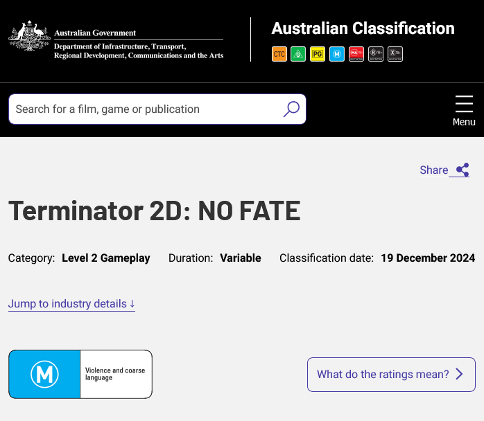 《終結(jié)者2D：NO FATE》澳洲通過評級 計劃登陸全平臺