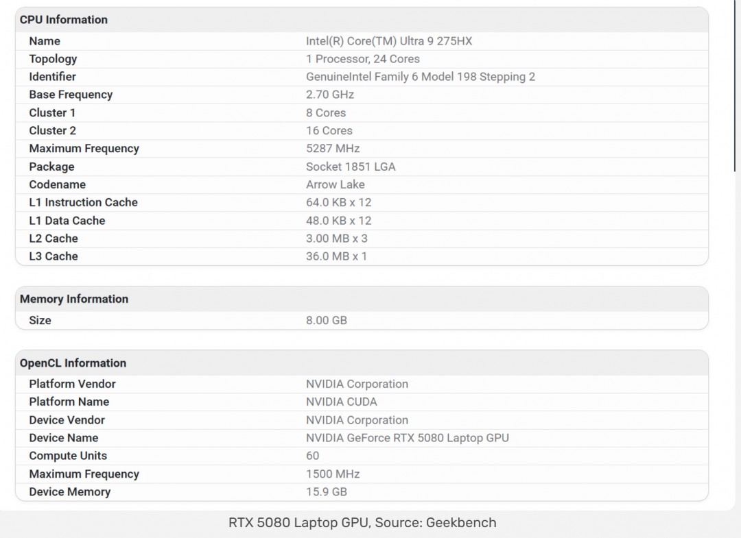 RTX 5080笔记本版跑分流出 甚至领先4090笔记本版6%