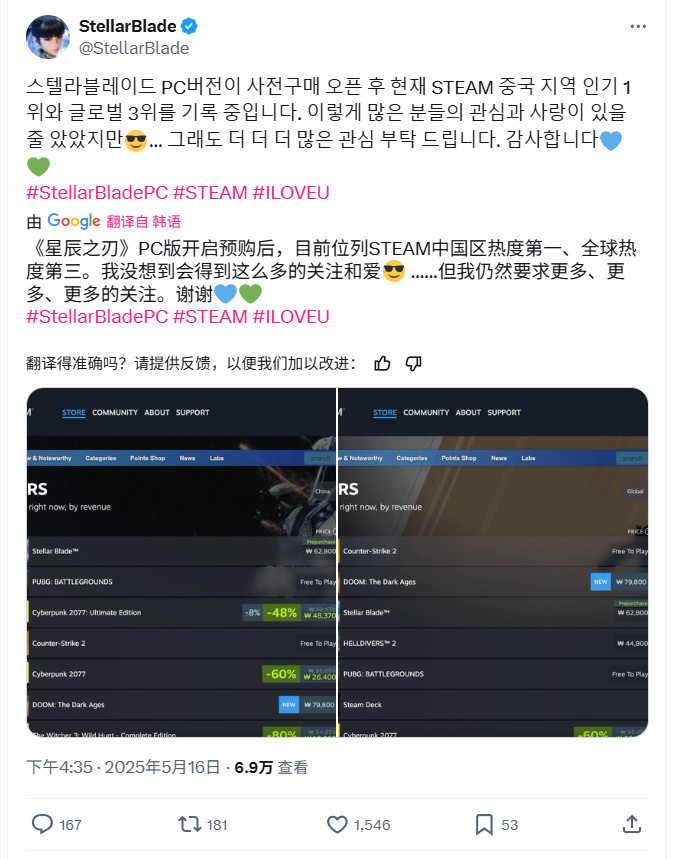 力壓《毀滅戰(zhàn)士》！《星刃》已登頂Steam國區(qū)銷量榜
