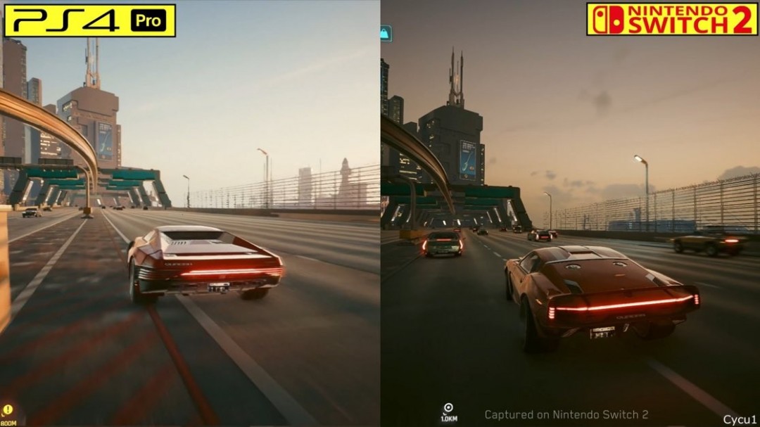 《赛博朋克2077》PS4 Pro和Switch 2画面对比