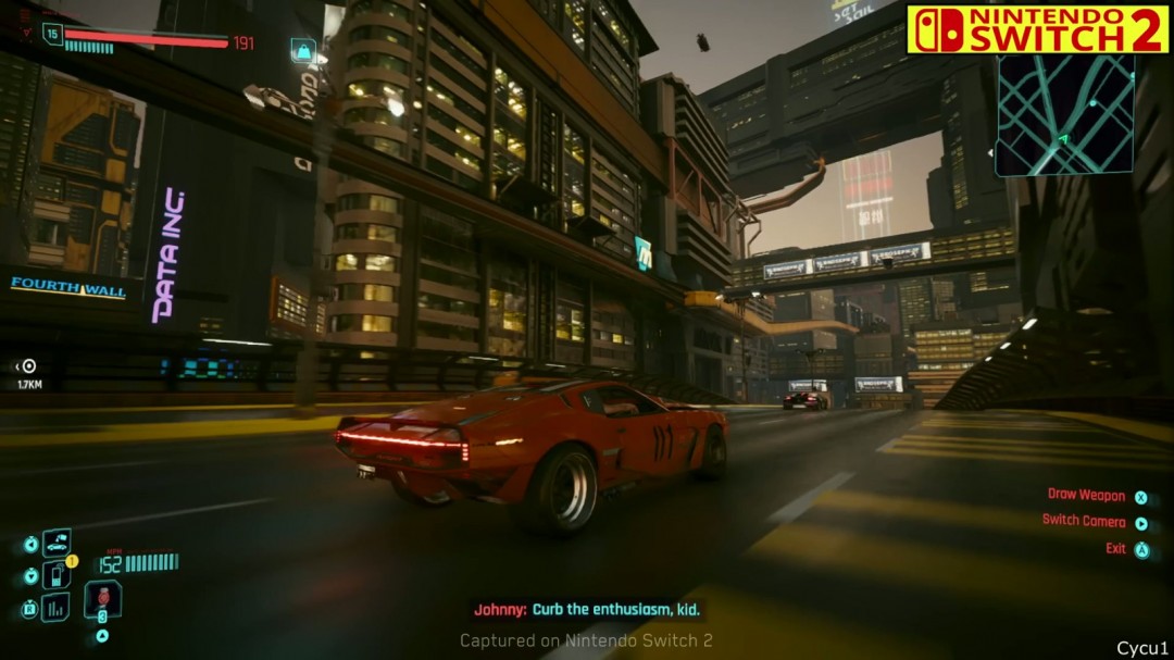 《赛博朋克2077》PS4 Pro和Switch 2画面对比