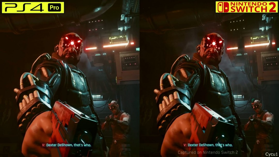 《赛博朋克2077》PS4 Pro和Switch 2画面对比