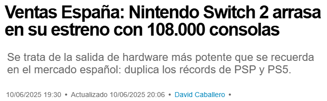 Switch 2西班牙首周銷量突破10萬 主機銷售歷史新紀(jì)錄