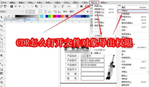 CDR怎么打开文件对象导出权限