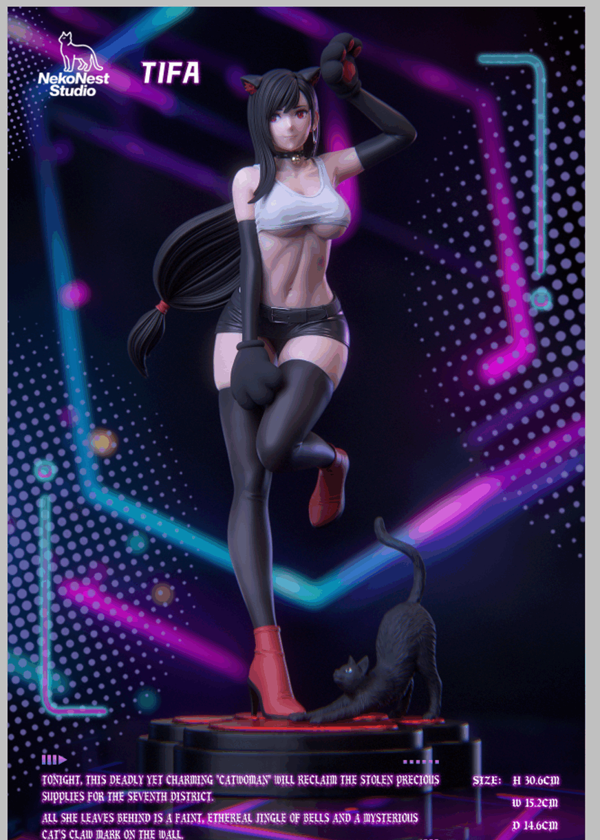 欣赏《最终幻想 7》1/6 蒂法雕像：可爱猫娘形象！-衣衣商务