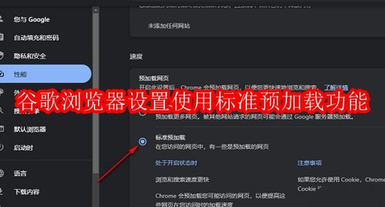 谷歌浏览器怎么设置使用标准预加载功能