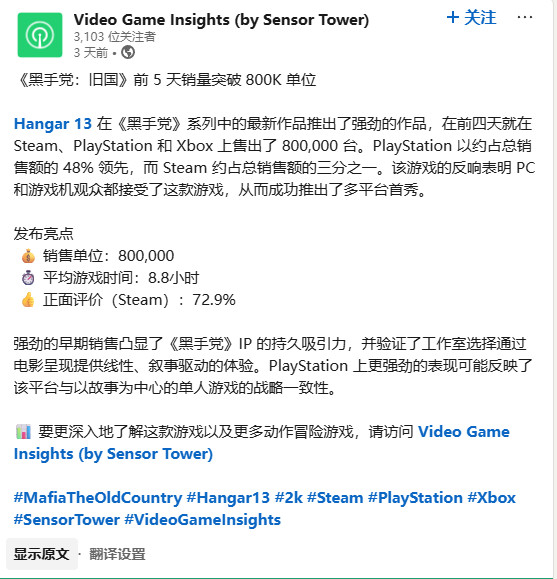 曝《四海兄弟：故乡》首周销量80万套 PS5版最多