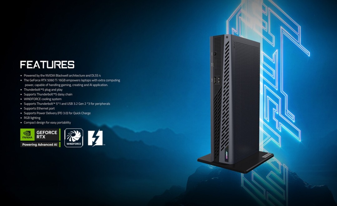 技嘉推出5060 Ti AI BOX显卡扩展坞 性能仅下降5%