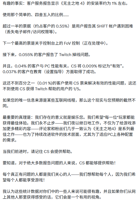 《无主之地4》CEO回应性能质疑：问题仅涉及0.04%玩家！涉及