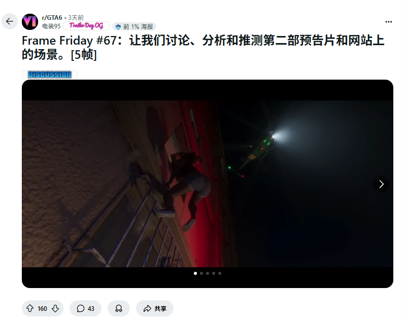 毅力惊人！《GTA6》铁杆粉丝花67周解析预告片画面！