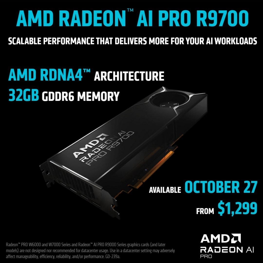 AMD最强RDNA4显卡：Radeon AI PRO R9700售9200元