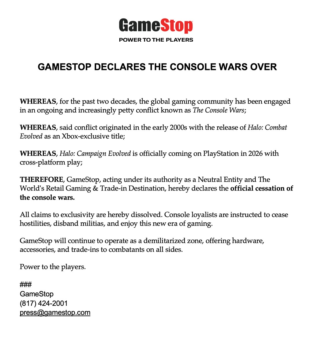 迎接游戏新时代!GameStop发布声明称主机战争正式结束 2 迎接游戏新时代!GameStop发布声明称主机战争正式结束