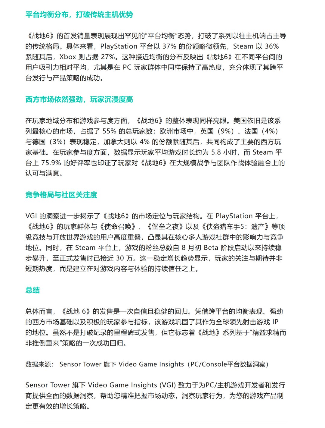 《战地6》销量分析:美国玩家超55%、中国未上榜 3 《战地6》销量分析:美国玩家超55%、中国未上榜