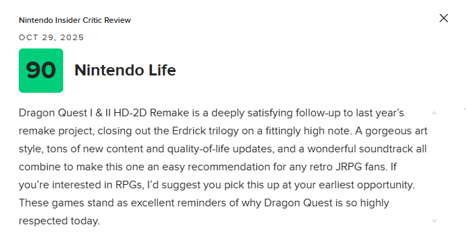 《勇者斗恶龙1&2 HD-2D重制版》M站均分86分：对原作的真挚致敬！