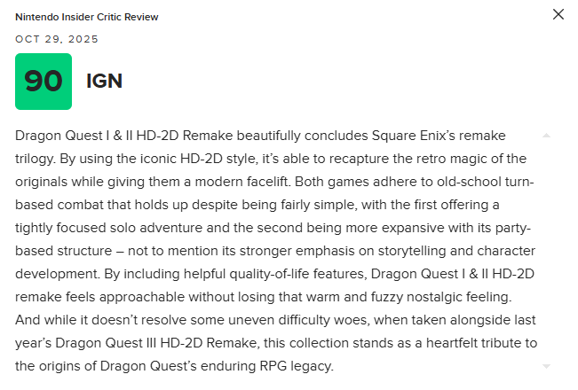 《勇者斗恶龙1&2 HD-2D重制版》M站均分86分：对原作的真挚致敬！