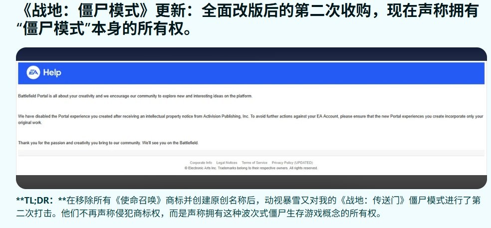 删了也警告? 《战地6》自制COD地图创作者再收侵权通知 3 删了也警告? 《战地6》自制COD地图创作者再收侵权通知