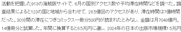 2025年日本漫画因盗版损失约8.5兆日元 为2024年总规模6倍 3 2025年日本漫画因盗版损失约8.5兆日元 为2024年总规模6倍
