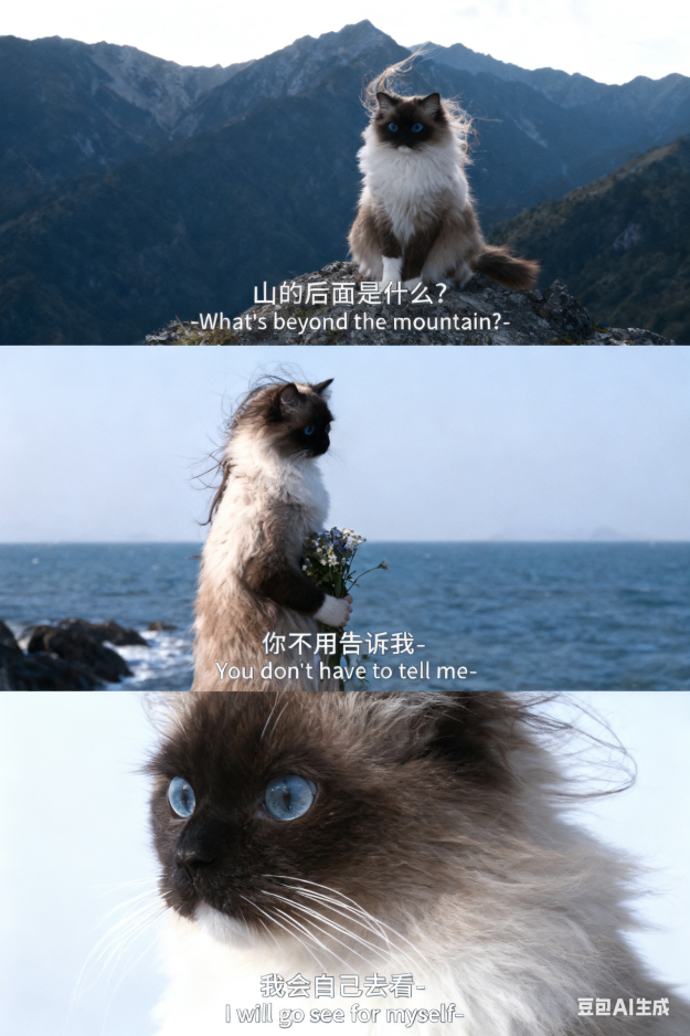 用AI生成的海边氛围三宫格，怎么内容变得越来越抽象了？