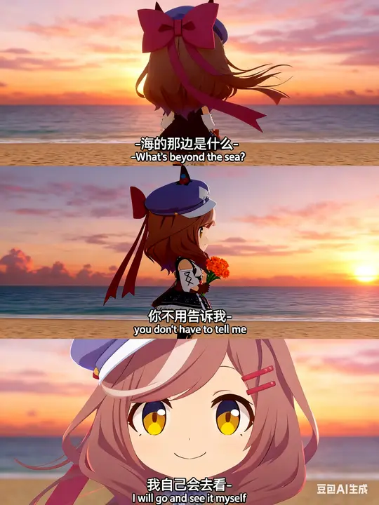 用AI生成的海边氛围三宫格，怎么内容变得越来越抽象了？