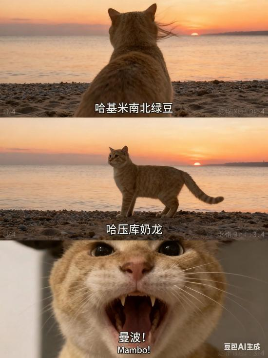 用AI生成的海边氛围三宫格，怎么内容变得越来越抽象了？