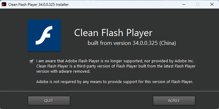 Clean Flash Player34.0.0.325