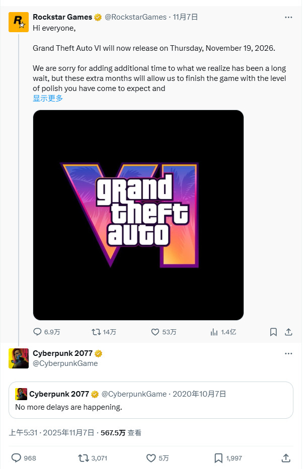 传《GTA6》跳票是为了修bug 内容早已制作好