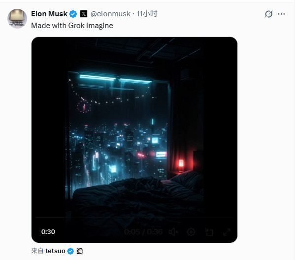 马斯克亲自分享!Grok生成的《银翼杀手》AI短片