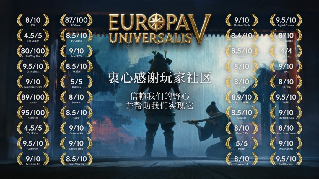 《欧陆风云5》媒体赞誉图 P社感谢中国玩家建议