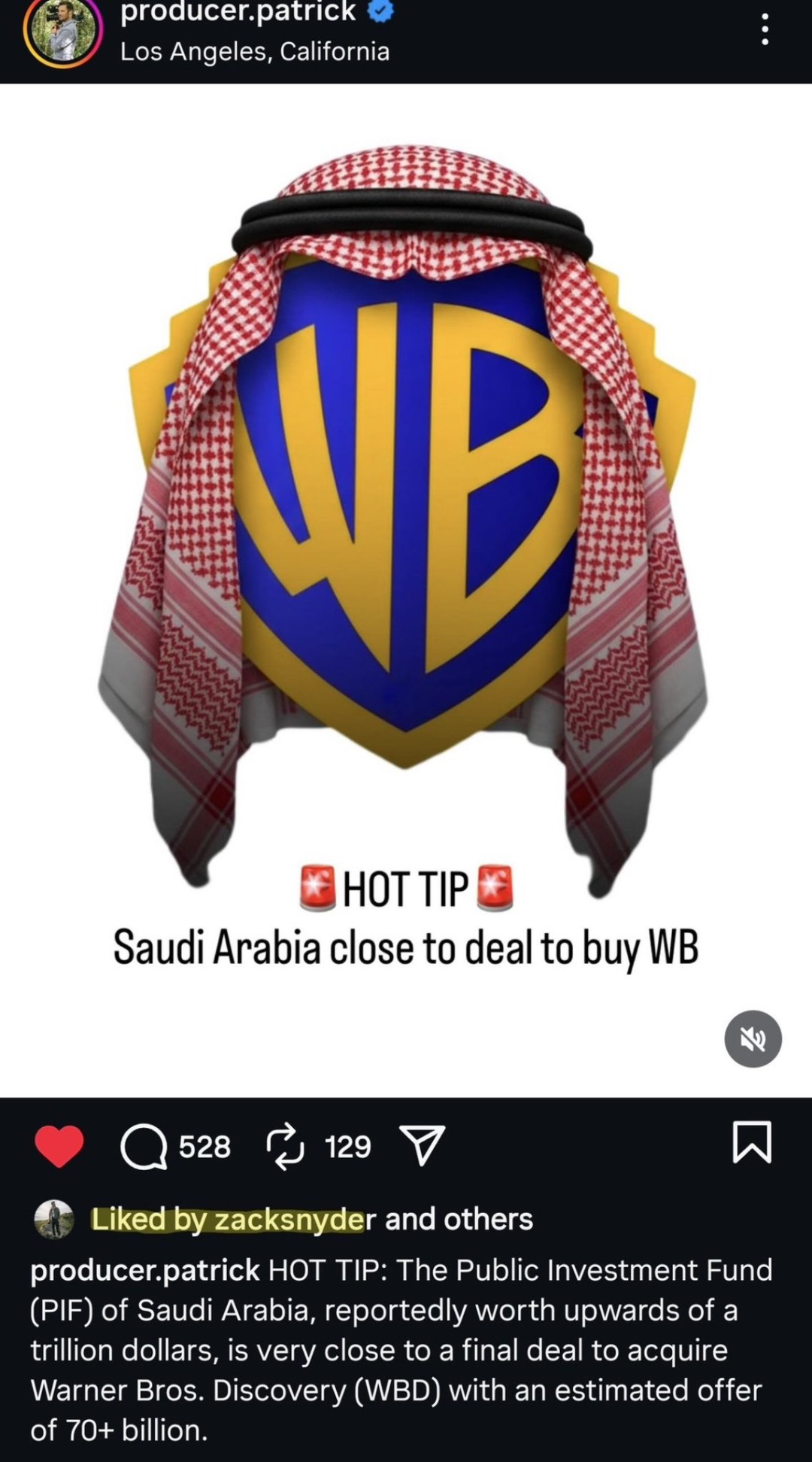 真·钞能力！传沙特万亿美元收购华纳兄弟 目前就差签字