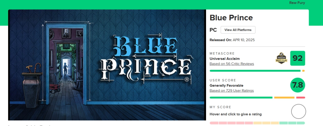 年度高分游戏《蓝途王子》仍有秘密 计划推出大型更新