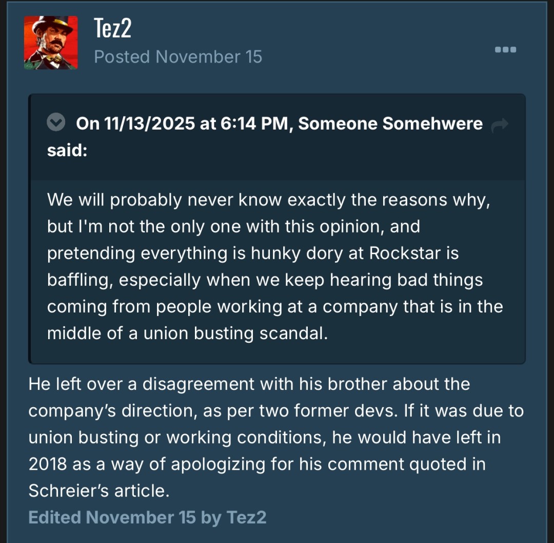 R星联合创始人离开原因揭晓 批评当前游戏太商业化