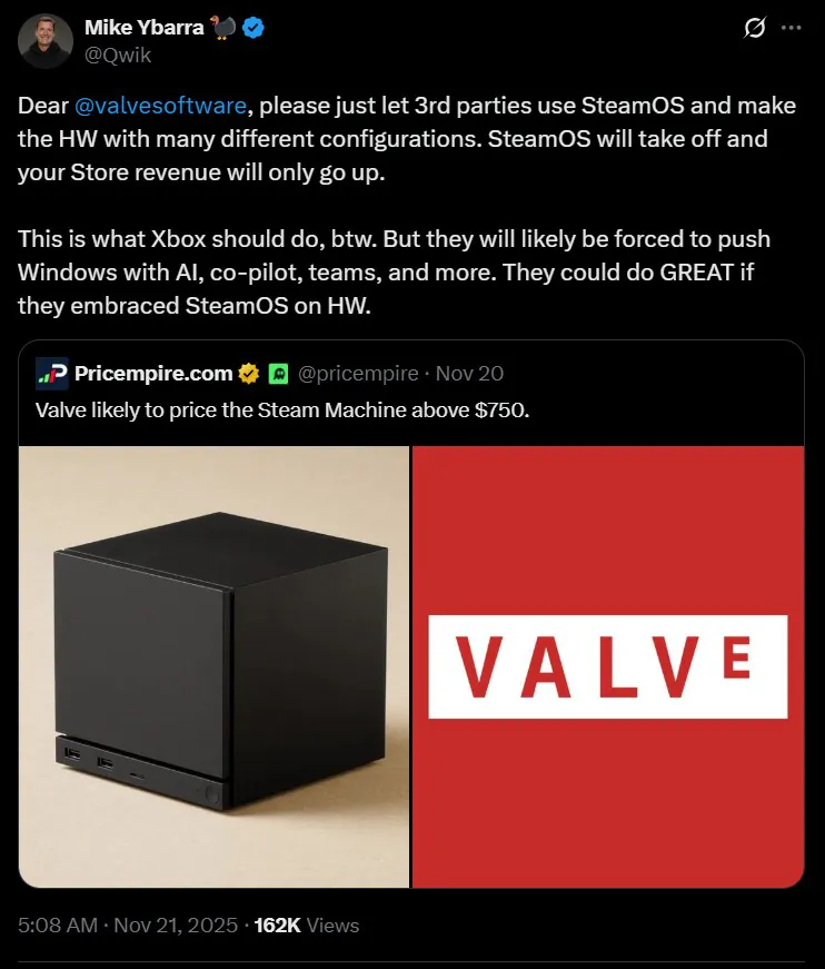 ǰ Xbox߹ܰʾ΢Ƴ SteamOS 