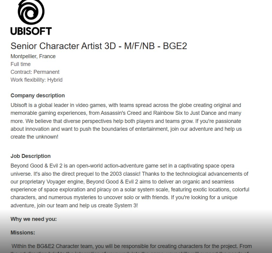 曝《超越善恶2》仍处于开发中期阶段 角色都没设计好？