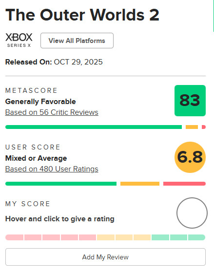 《天外世界2》刚发售一个月 Steam开始8折促销