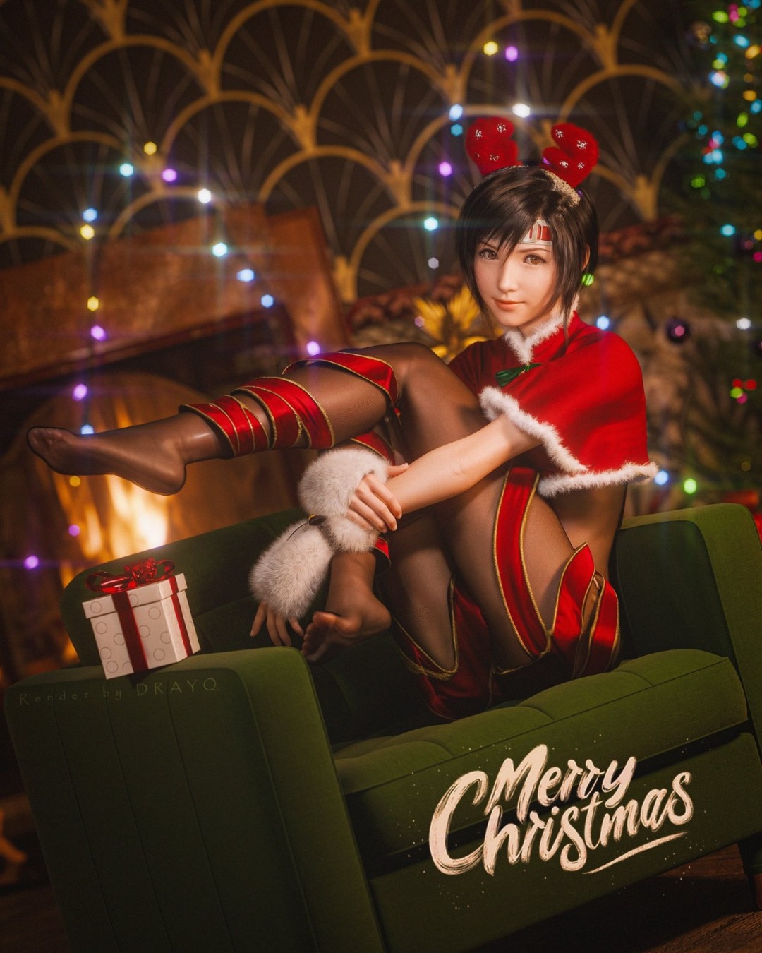 3D大神分享《最终幻想7：重制版》尤菲新图 黑丝小麋鹿超可爱