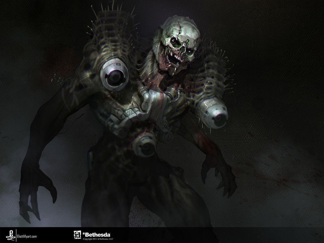 原版《毁灭战士4》美术概念图 活体兵器四足坦克等