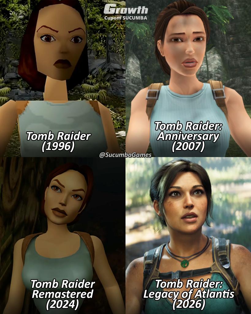 《古墓丽影》2007周年版和2026年重制版画面对比