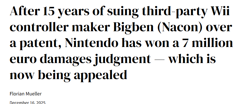 Wii遥控器德国生产商二审再次败诉 被判赔偿任天堂700万欧元