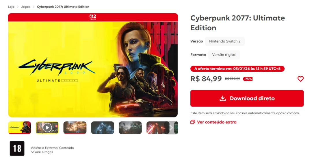 并非临时工！《赛博朋克2077》Switch2版75折优惠中